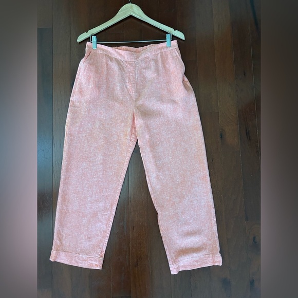 Chico's orange pink cropped linen blend pants pull up waist size 1 - Picture 2 of 9
